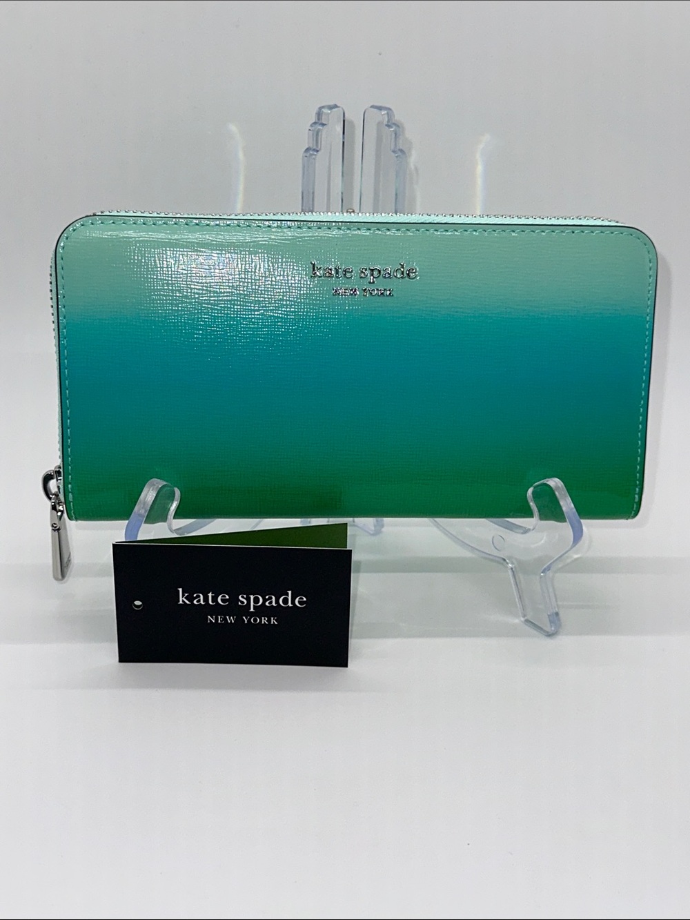 kate spade teal to mint ombré zip-wallet